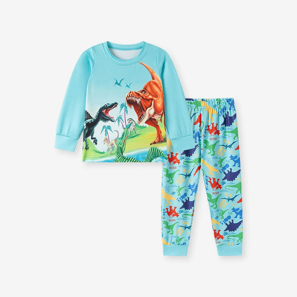 MyKids-USA® Dino World Kids Pajama Set – Long Sleeve Top and Pants, Fun Dinosaur Print