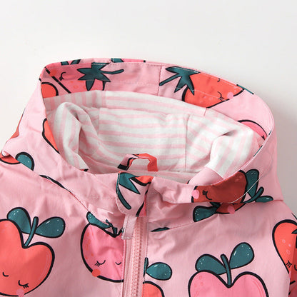MyKids-USA® European and American Style Girls’ Hooded Zip-up Fruits Cartoon Pattern Coat with Long Sleeves