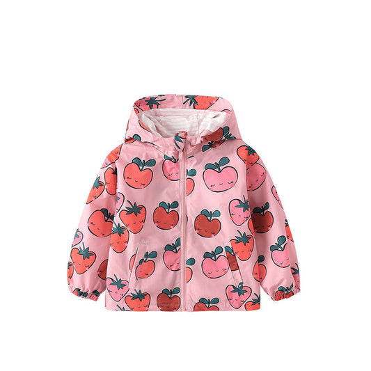MyKids-USA® European and American Style Girls’ Hooded Zip-up Fruits Cartoon Pattern Coat with Long Sleeves
