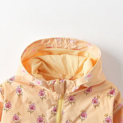 MyKids-USA® European and American Style Girls’ Hooded Zip-up Floral Pattern Coat with Long Sleeves