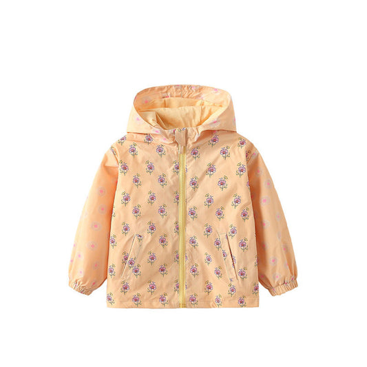 MyKids-USA® European and American Style Girls’ Hooded Zip-up Floral Pattern Coat with Long Sleeves