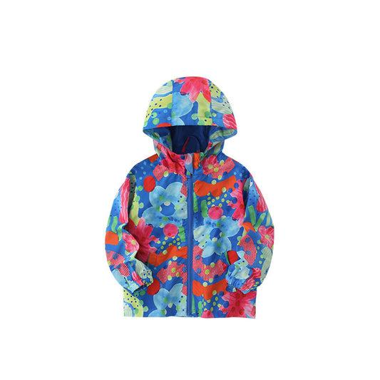 MyKids-USA® European and American Style Girls’ Hooded Zip-up Colorful Flowers Pattern Coat with Long Sleeves