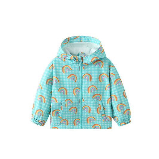 MyKids-USA® European and American Style Girls’ Hooded Zip-up Rainbows and Plaid Pattern Coat with Long Sleeves