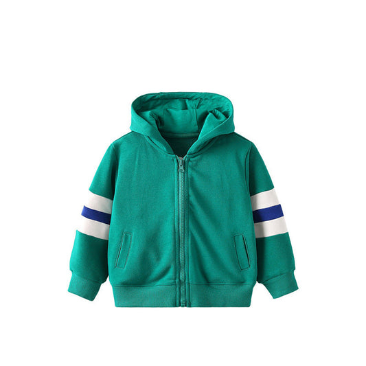 MyKids-USA® European and American Style Kids’ Hooded Zip-up Coat with Striped Long Sleeves