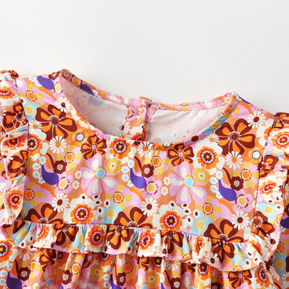 MyKids-USA® Baby Kids Girls Floral Pattern Long Sleeves Crew Neck Dress