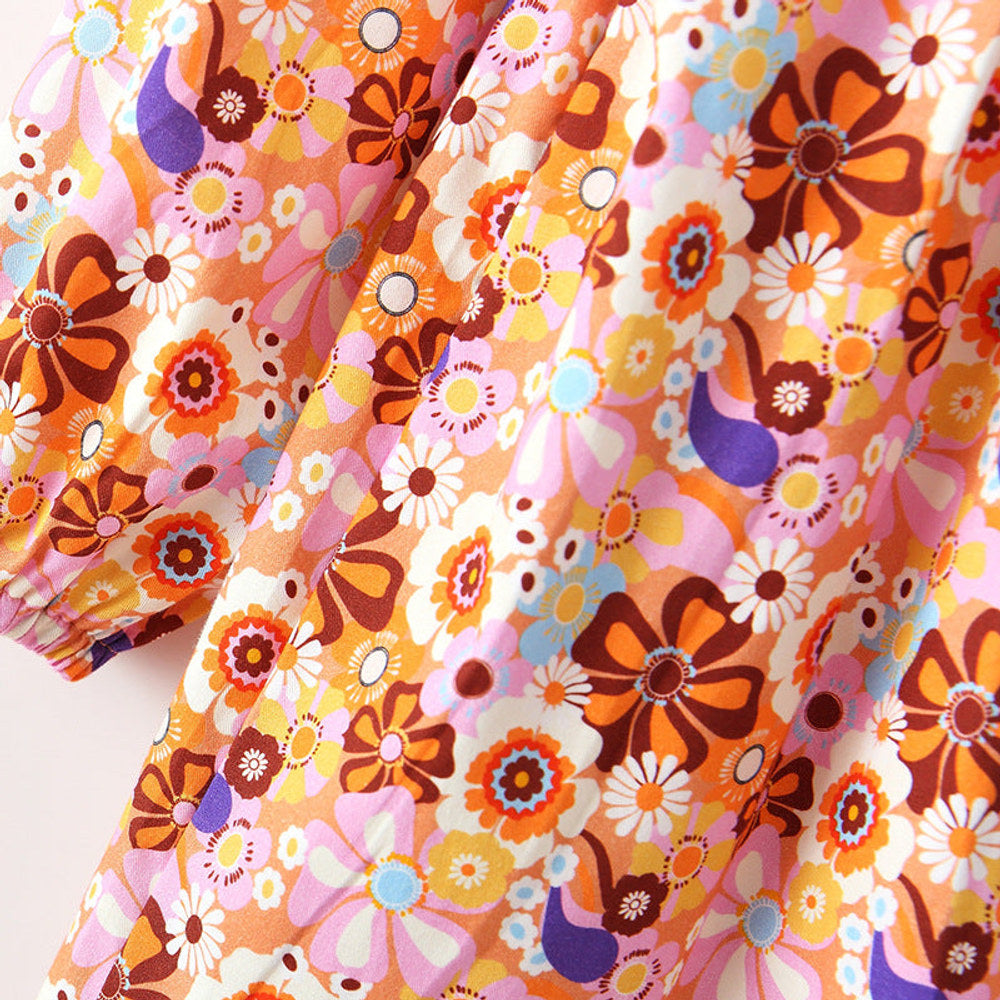 MyKids-USA® Baby Kids Girls Floral Pattern Long Sleeves Crew Neck Dress