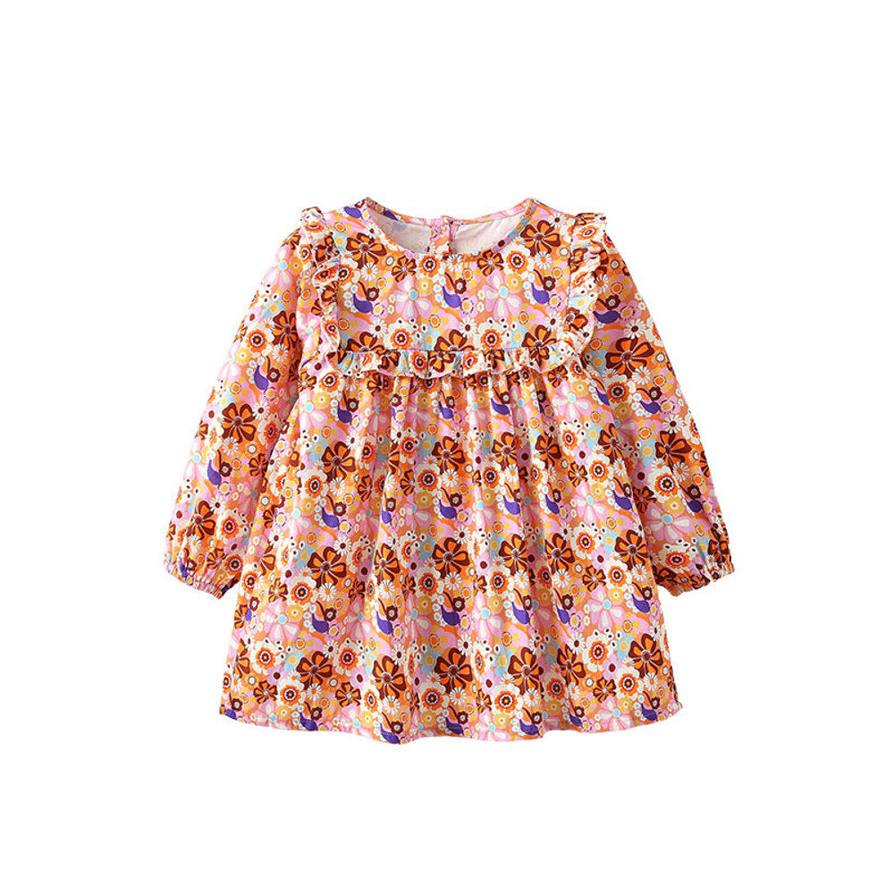 MyKids-USA® Baby Kids Girls Floral Pattern Long Sleeves Crew Neck Dress