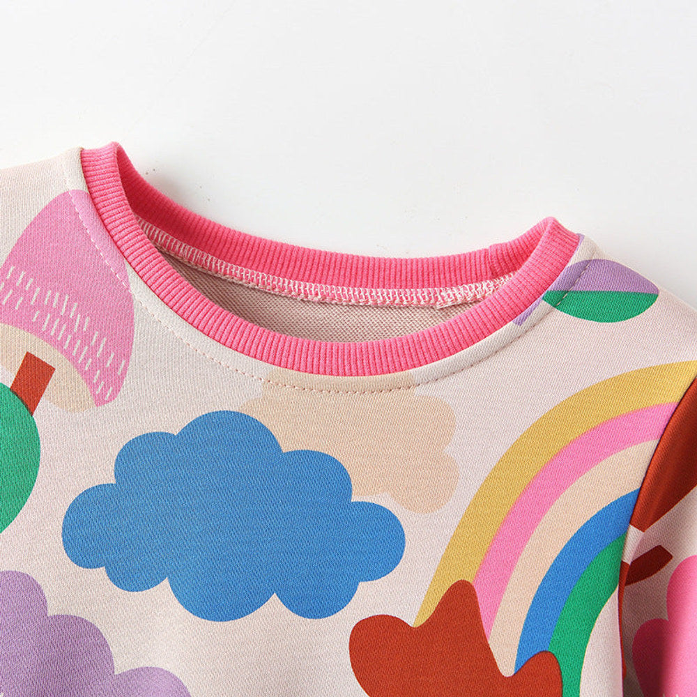 MyKids-USA® Kids Girls Geometric Pattern Long Sleeves Crew Neck Dress