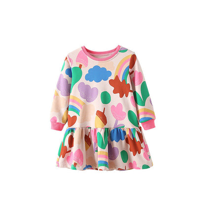 MyKids-USA® Kids Girls Geometric Pattern Long Sleeves Crew Neck Dress