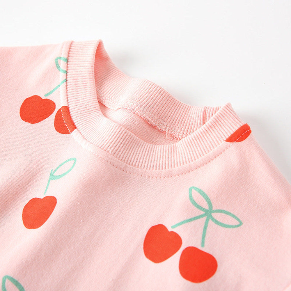MyKids-USA® Kids Girls Cherry Pattern Long Sleeves Crew Neck Dress