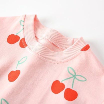MyKids-USA® Kids Girls Cherry Pattern Long Sleeves Crew Neck Dress