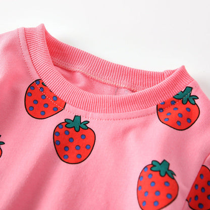 MyKids-USA® Girls Strawberry Pattern Long Sleeves Pullover and Pants Clothing Set