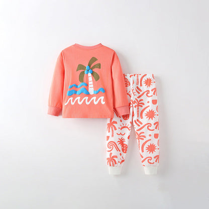 MyKids-USA® Kids Unisex Geometric Fruits Pattern Long Sleeves Top and Pants Clothing Set