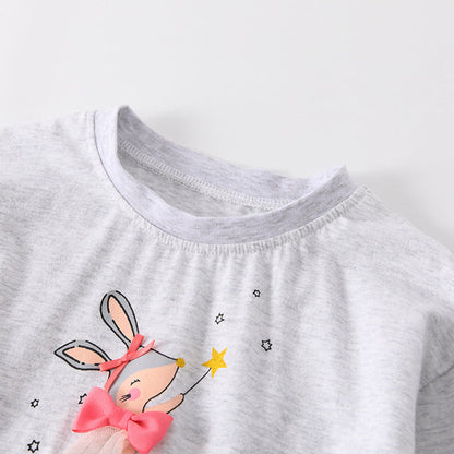 MyKids-USA® Girls Cartoon Rabbits Pattern Long Sleeves Top and Pink Pants Clothing Set
