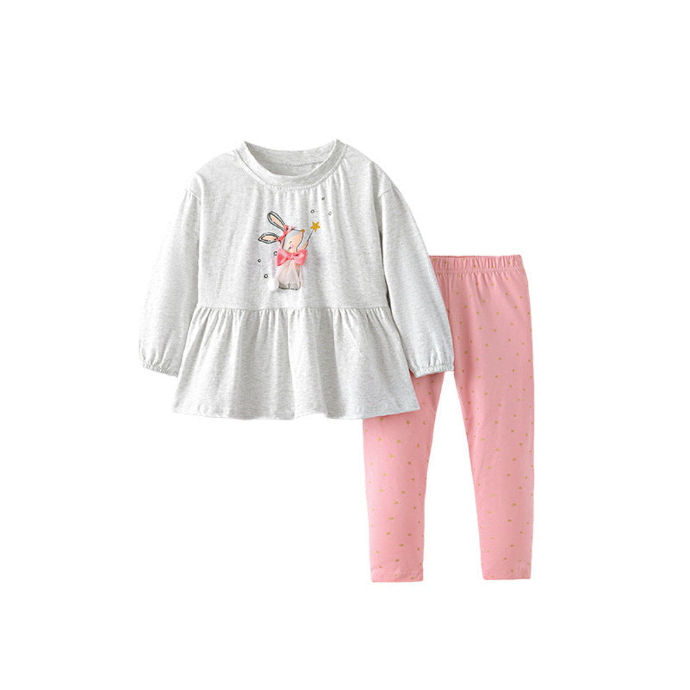 MyKids-USA® Girls Cartoon Rabbits Pattern Long Sleeves Top and Pink Pants Clothing Set