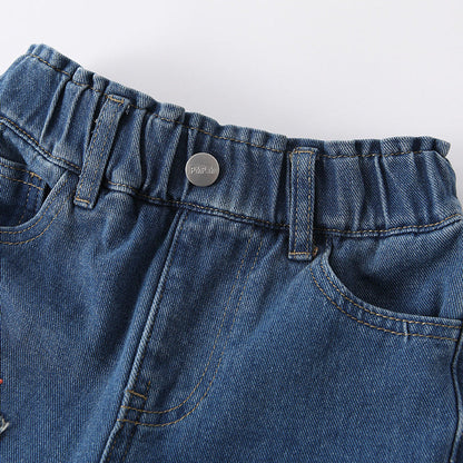 Arrival Autumn Baby Kids Girls Flowers and Cartoon Pattern Denim Pants