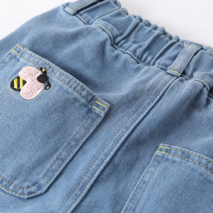 MyKids-USA® Girls Flowers Pattern Denim Pants
