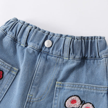 MyKids-USA® Girls Flowers Pattern Denim Pants