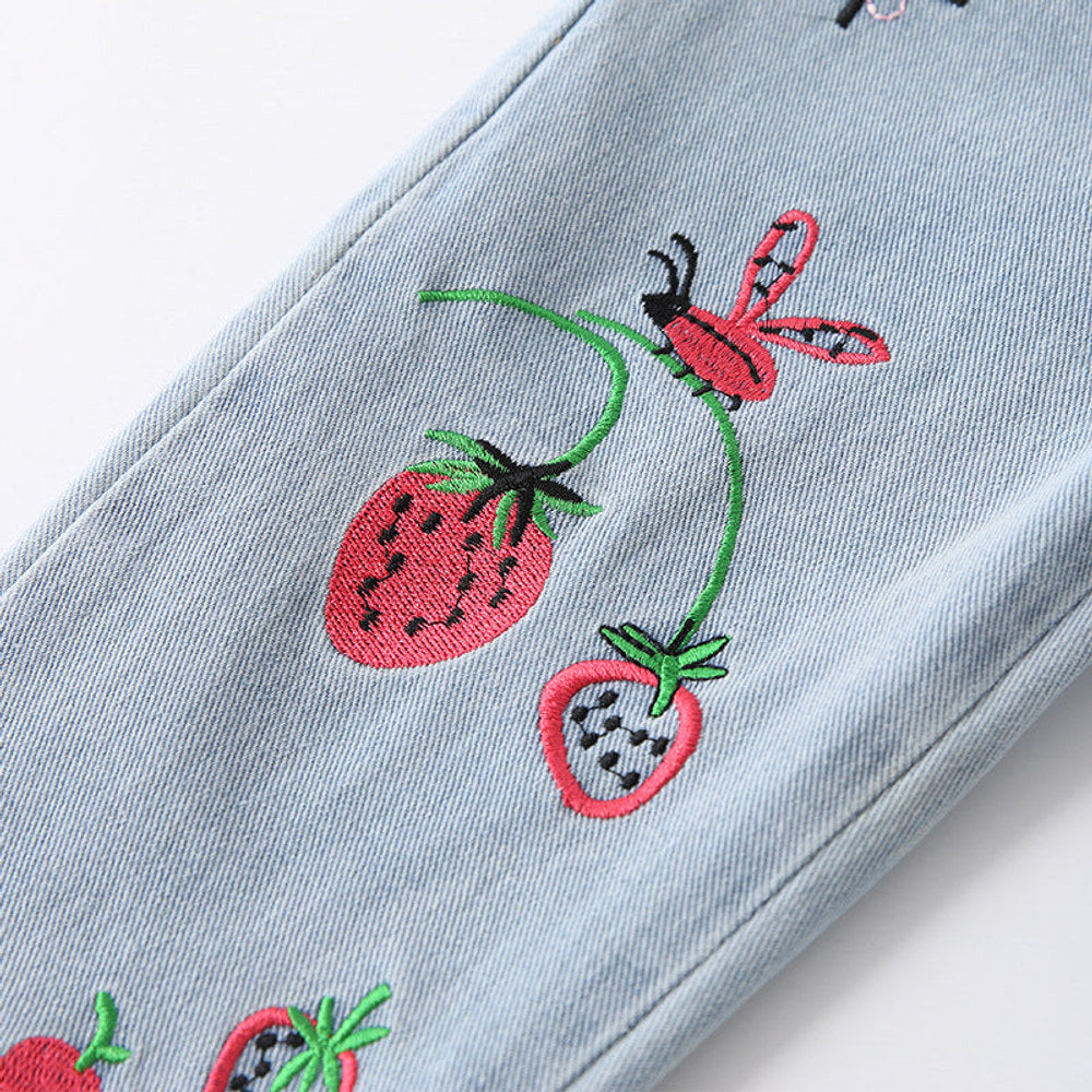 MyKids-USA® Arrival Autumn Girls Strawberry Pattern Denim Pants
