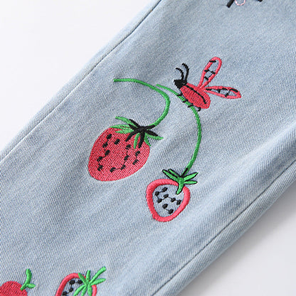MyKids-USA® Arrival Autumn Girls Strawberry Pattern Denim Pants