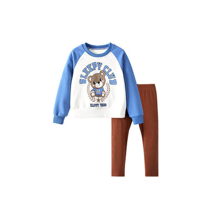 MyKids-USA® Girls Cartoon Teddy and Letters Pattern Long Sleeves Pullover and Pants Clothing Set