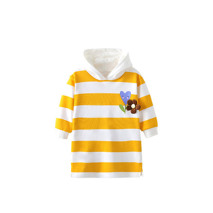 MyKids-USA® Kids Girls Flowers and Striped Pattern Long Sleeves Dress with Hood