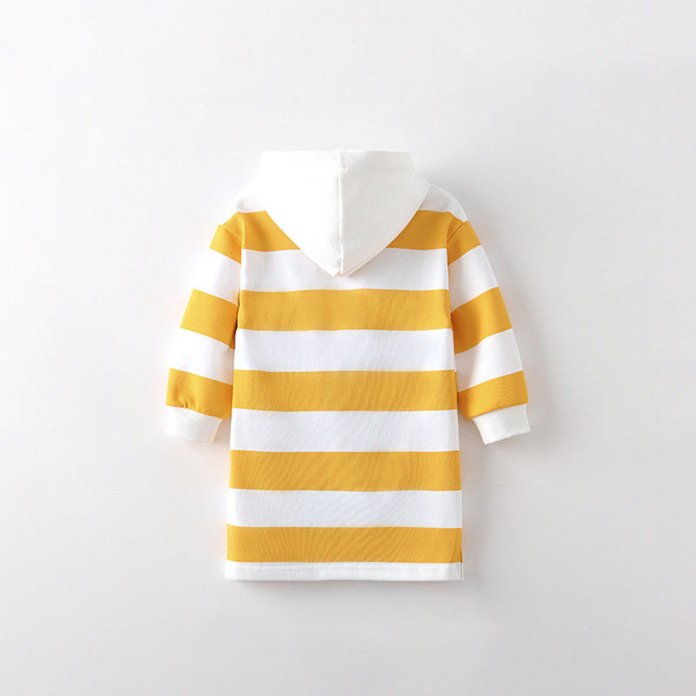 MyKids-USA® Kids Girls Flowers and Striped Pattern Long Sleeves Dress with Hood
