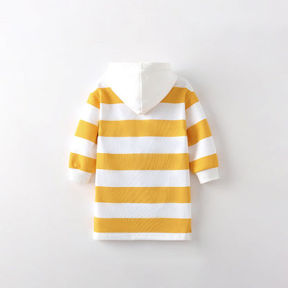MyKids-USA® Kids Girls Flowers and Striped Pattern Long Sleeves Dress with Hood