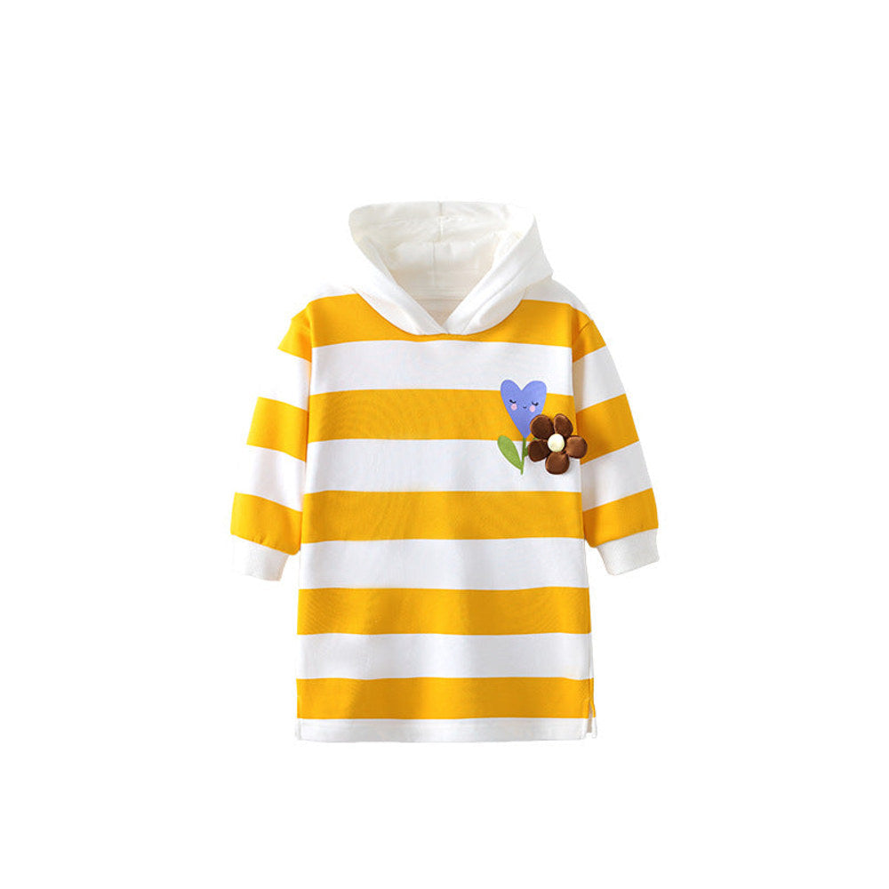 MyKids-USA® Kids Girls Flowers and Striped Pattern Long Sleeves Dress with Hood