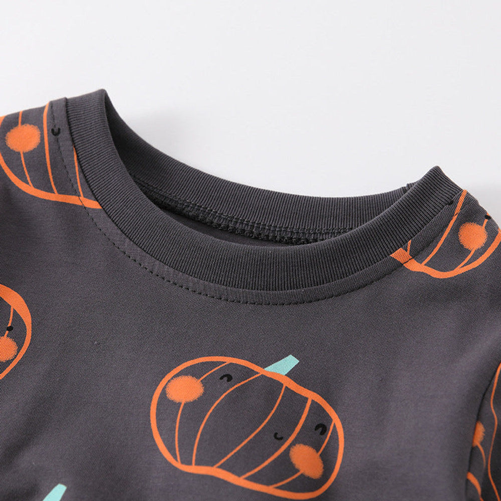 MyKids-USA® Kids Girls Cartoon Pumpkin Pattern Long Sleeves Dress