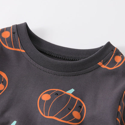 MyKids-USA® Kids Girls Cartoon Pumpkin Pattern Long Sleeves Dress