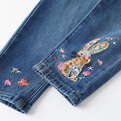 MyKids-USA® Girls Colorful Flowers Pattern Denim Pants