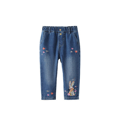 MyKids-USA® Girls Colorful Flowers Pattern Denim Pants