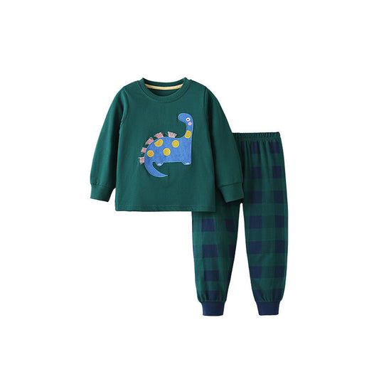 MyKids-USA® Boys Cartoon Pattern Long Sleeves Top and Plaid Pants Clothing Set