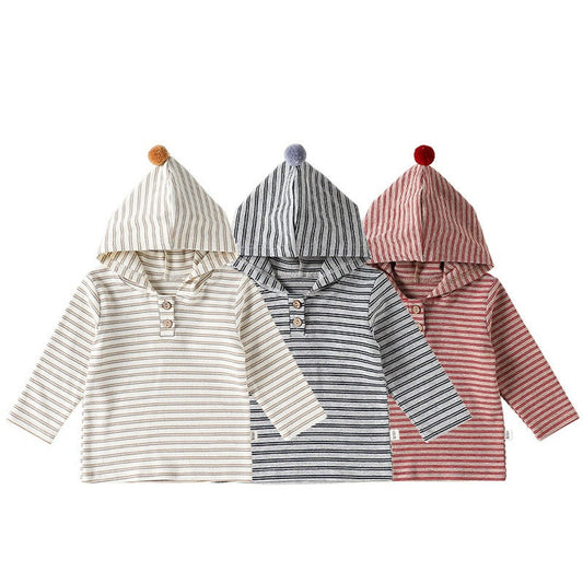 MyKids-USA® Baby Kids Unisex Striped Pattern Long Sleeves Hooded Top