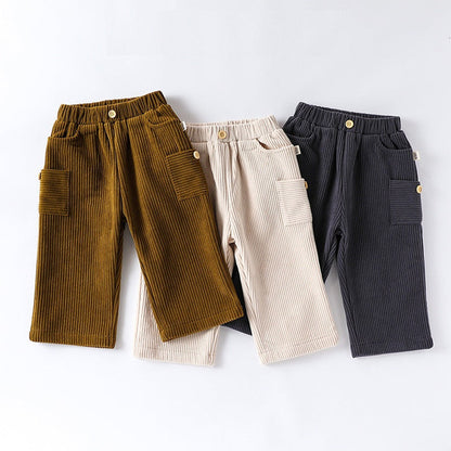 MyKids-USA® Baby Kids Unisex Solid Color Casual Corduroy Pants