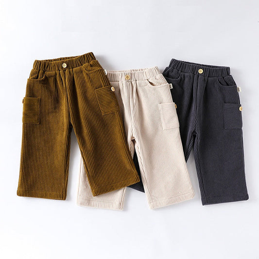 MyKids-USA® Baby Kids Unisex Solid Color Casual Corduroy Pants