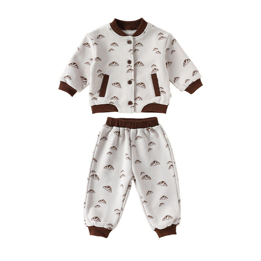 MyKids-USA® Baby Kids Geometric Bread Pattern Long Sleeves Coat and Pants