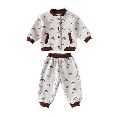 MyKids-USA® Baby Kids Geometric Bread Pattern Long Sleeves Coat and Pants