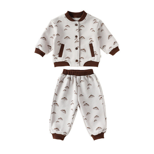 MyKids-USA® Winter and Autumn Baby Kids Geometric Bread Pattern Long Sleeves Coat and Pants