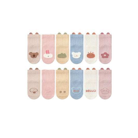 MyKids-USA® Baby Unisex Breathable Animals Cartoon and Flower Pattern Color Patchwork Thin Socks
