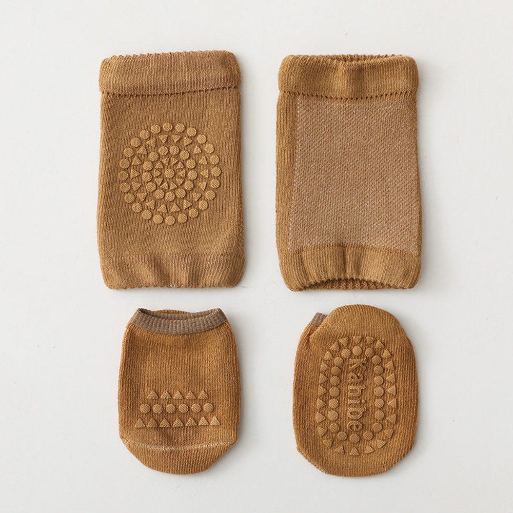 MyKids-USA® Baby Unisex Breathable Plain Anti-slip Socks and Knee Sleeves Sets