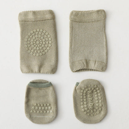 MyKids-USA® Baby Unisex Breathable Plain Anti-slip Socks and Knee Sleeves Sets