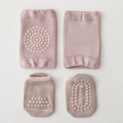 MyKids-USA® Baby Unisex Breathable Plain Anti-slip Socks and Knee Sleeves Sets