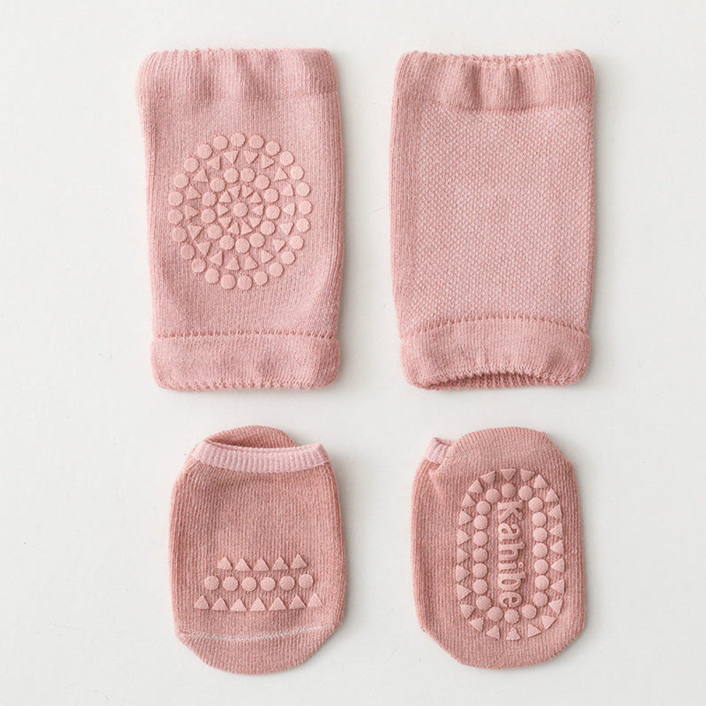 MyKids-USA® Baby Unisex Breathable Plain Anti-slip Socks and Knee Sleeves Sets