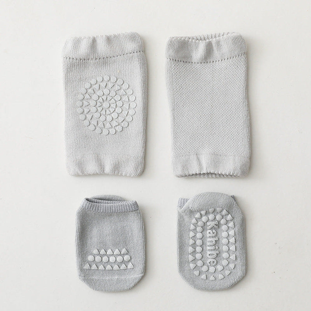 MyKids-USA® Baby Unisex Breathable Plain Anti-slip Socks and Knee Sleeves Sets