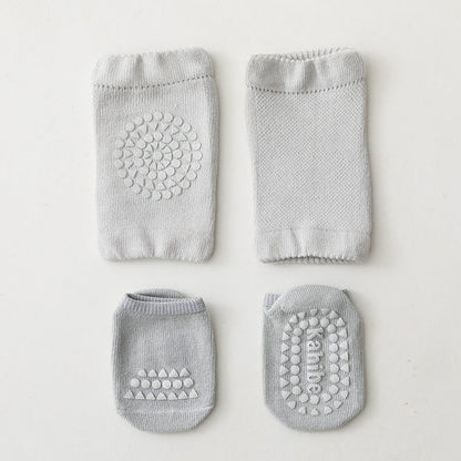 MyKids-USA® Baby Unisex Breathable Plain Anti-slip Socks and Knee Sleeves Sets