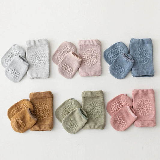 MyKids-USA® Baby Unisex Breathable Plain Anti-slip Socks and Knee Sleeves Sets