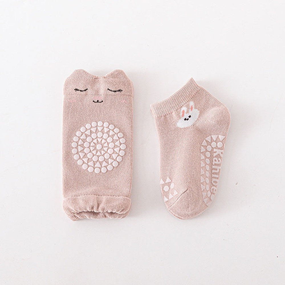 MyKids-USA® Baby Unisex Breathable Cartoon Pattern Anti-slip Socks and Knee Sleeves Sets