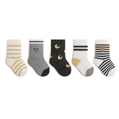 MyKids-USA® Baby Kids Unisex Breathable Geometric Pattern Socks 1 Lot=5-Pair Set